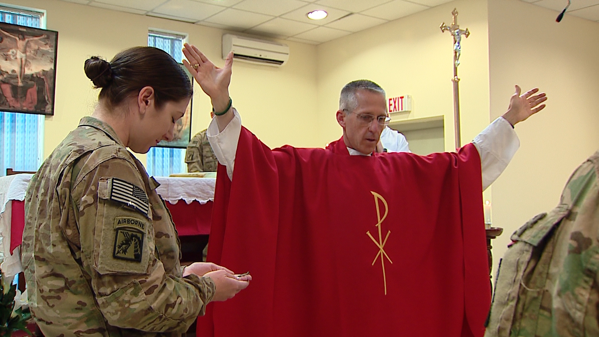 Father Paul K. Hurley celebrating Mass last year with deployed U.S. Military personnel in Afghanistan. Photo courtesy ofJourney Films.
